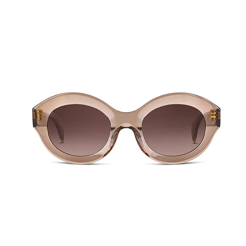Pair of oval eyeglasses on a white background