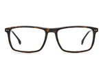 A pair of full-rim eyeglasses with a dark brown and amber tortoiseshell acetate frame, shown from the front on a solid white background.