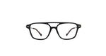 Black full-rim eyeglasses with a double bridge and tortoiseshell temple arms, shown against a plain white background.