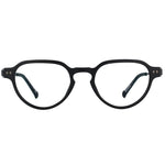 Round black eyeglasses on a white background. 