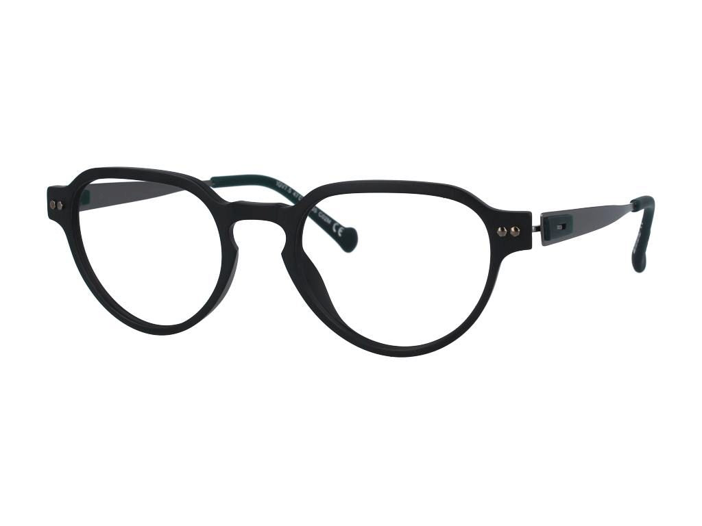 Round eyeglasses with a matte black front frame and dark gray temples, shown against a plain white background.