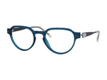 Blue round eyeglasses on a white background