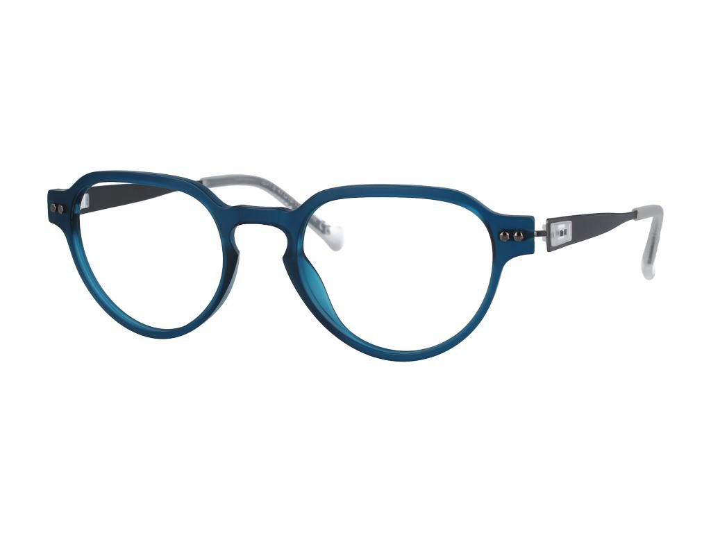 Blue round eyeglasses on a white background