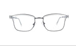 A pair of semi-rimless eyeglasses with a thin dark gray metal frame and clear lenses, shown against a solid white background.