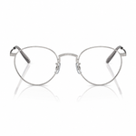 Round metal eyeglasses with a thin silver frame and clear lenses, displayed on a clean white background with a soft reflection below.