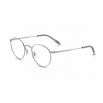Round metal eyeglass frames in a silver finish with clear lenses, shown on a clean white background.