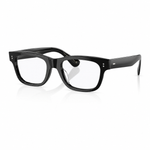 Side angle of black eyeglasses on a white background. 