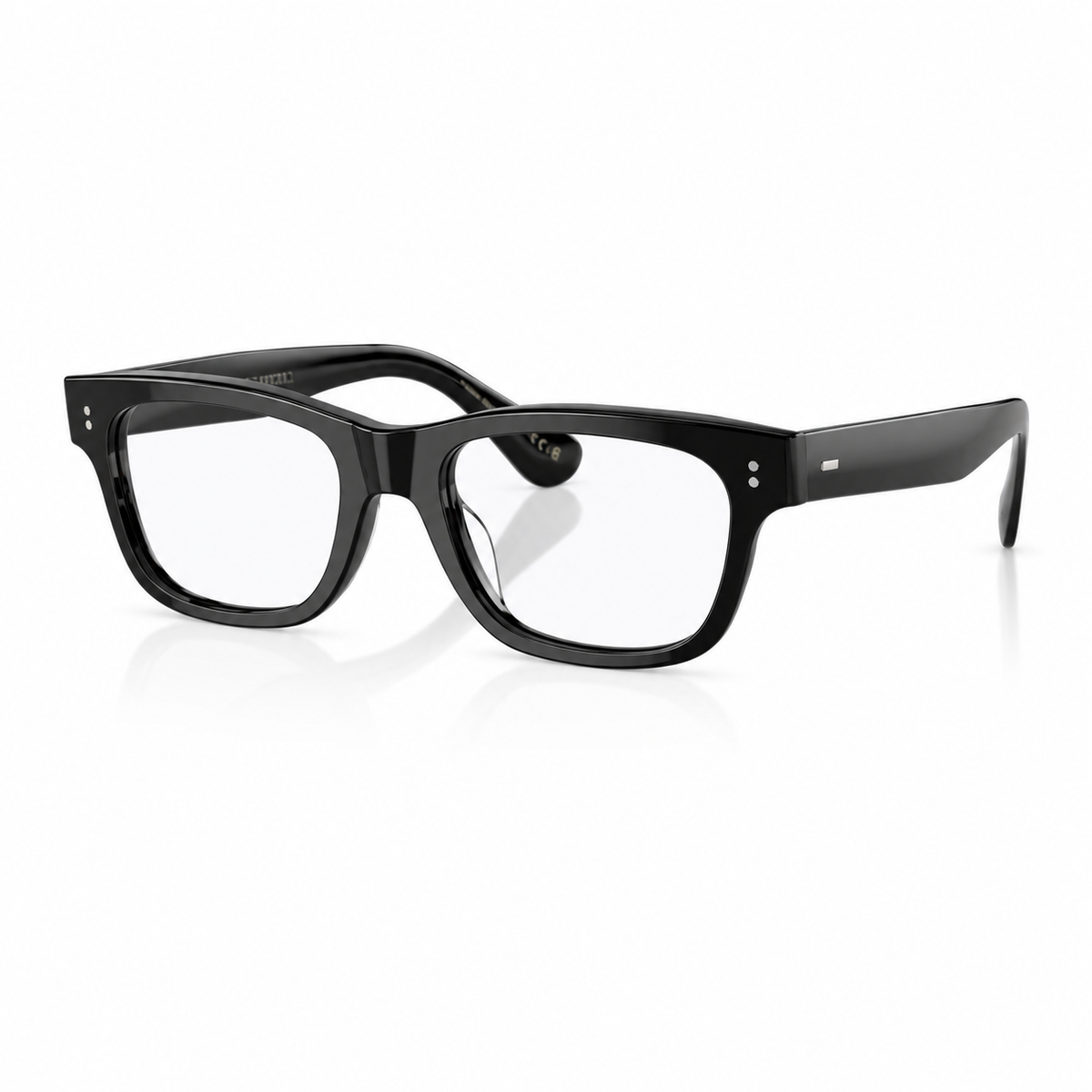 Side angle of black eyeglasses on a white background. 