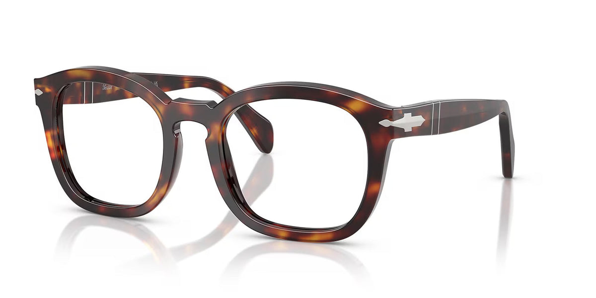 Havana eyeglasses with a brand logo on a white background