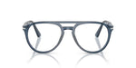 Blue-framed eyeglasses on a white background