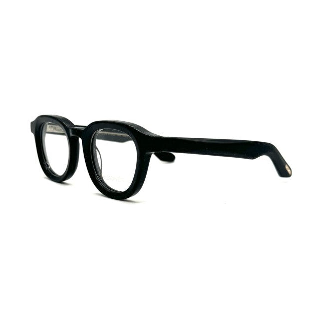 Black thick eyeglasses on a white background