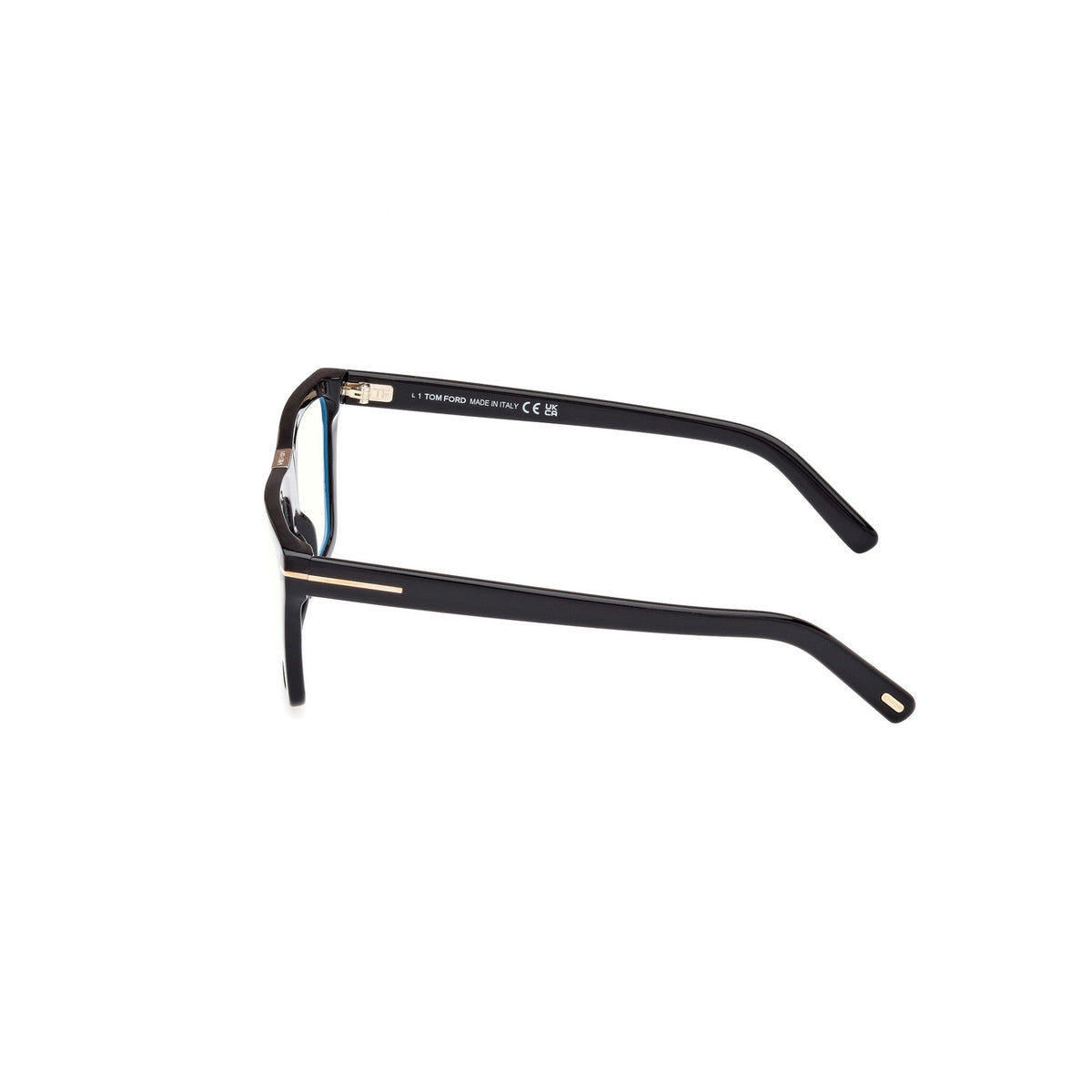Black acetate eyeglass frames shown from a side profile view against a plain white background.