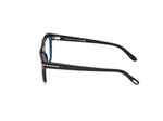 Black-framed eyeglasses on a white background
