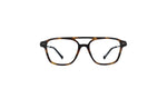 A pair of square-frame eyeglasses with a dark brown and amber tortoiseshell pattern, shown against a plain white background.