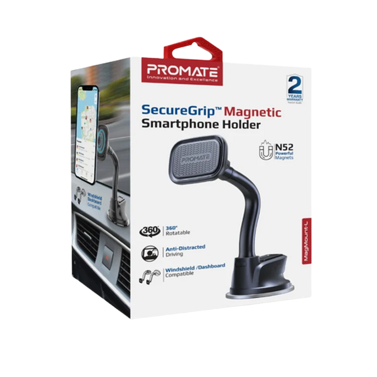 Promate (MagMount.L) Securegrip Magnetic Smartphone Holder - Black