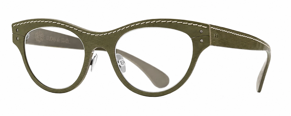 Green eyeglasses with a white background