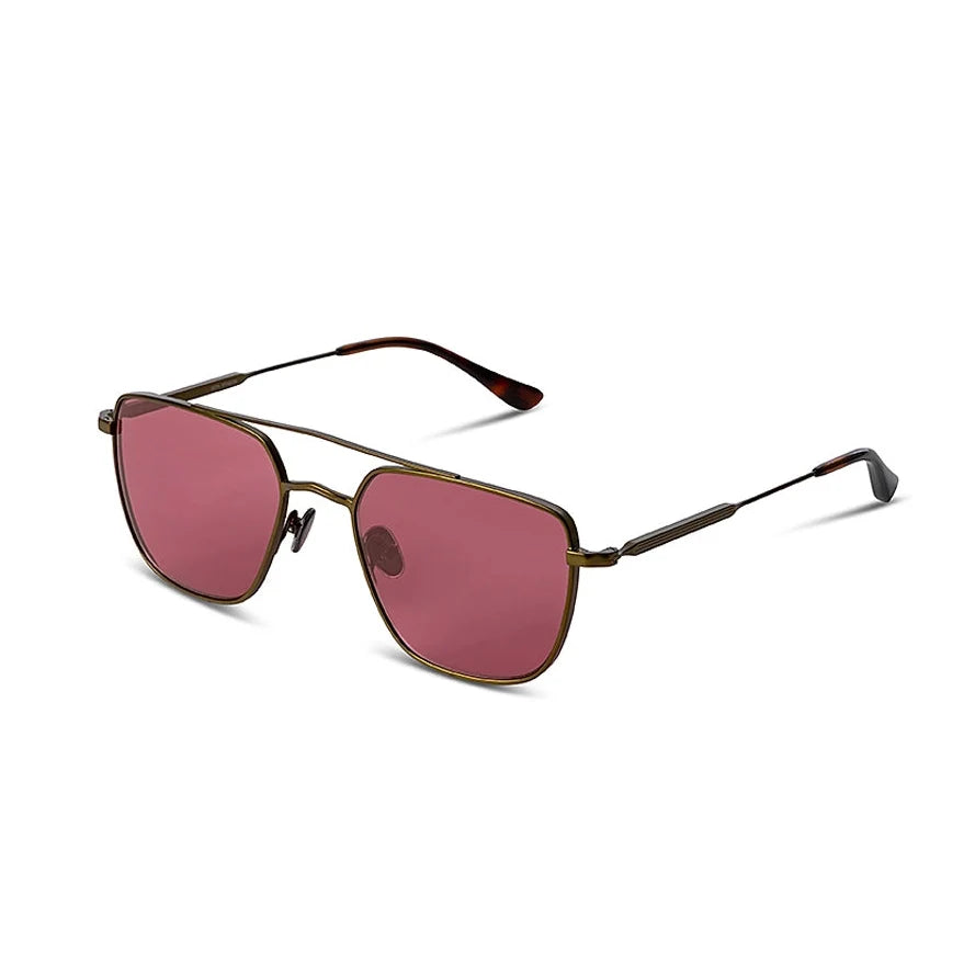 Matte bronze sunglasses with dark purple lenses on a white background. 