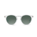 Round sunglasses with a translucent white frame and dark lenses, shown from the front on a plain white background.