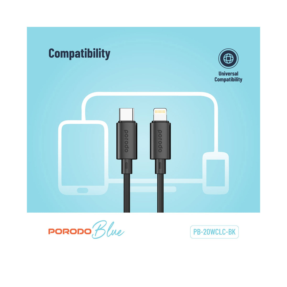 Porodo Blue 20W PD Type C to Lightning PVC Cable 1.2M