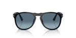 Black sunglasses with blue gradient lenses on a white background