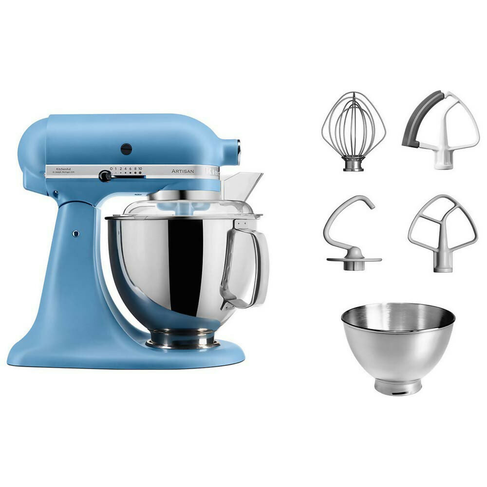 KitchenAid Artisan Tilt Head Stand Mixer 4.8L + PS + Prep Bowl + Flex Edge Beater - Vintage Blue