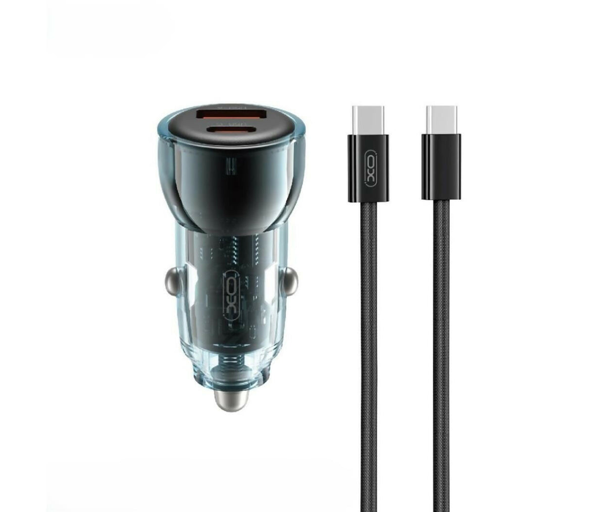 Smart Transparent Car Charger A30+C30 Simultaneous 60W+Type-c Data Cable Set Car Charger