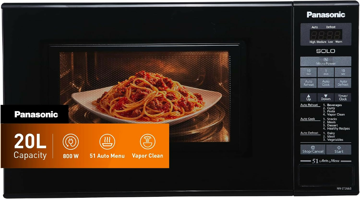Panasonic 20L Solo Microwave oven 800W 51 Auto Menu