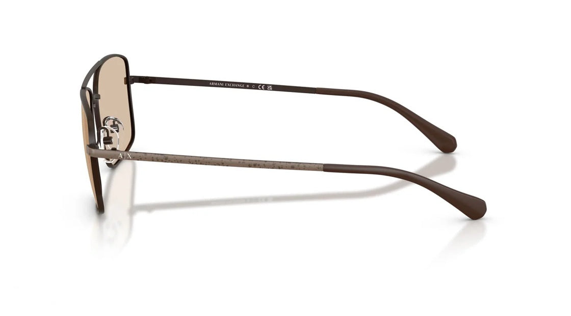 Side angle of brown sunglasses on a white background. 