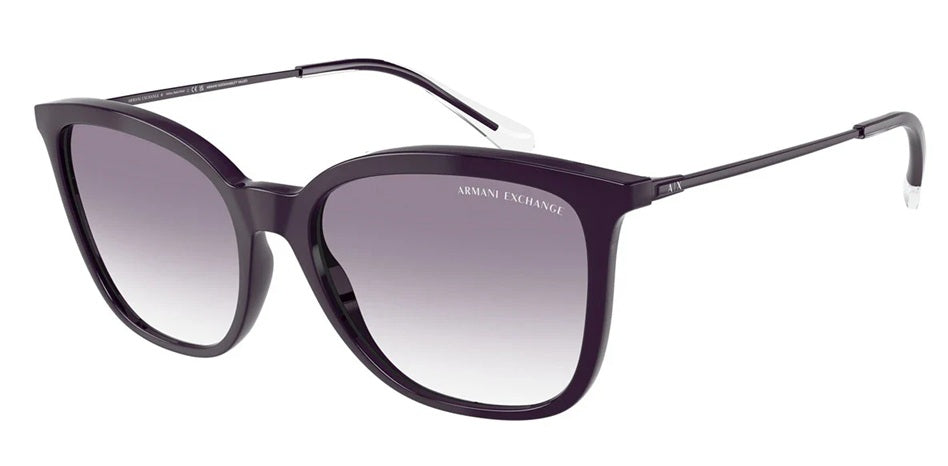 Purple cat-eye glasses on a white background.