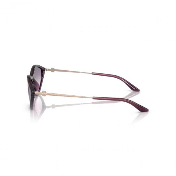 Side angle of purple cat-eye glasses on a white background. 