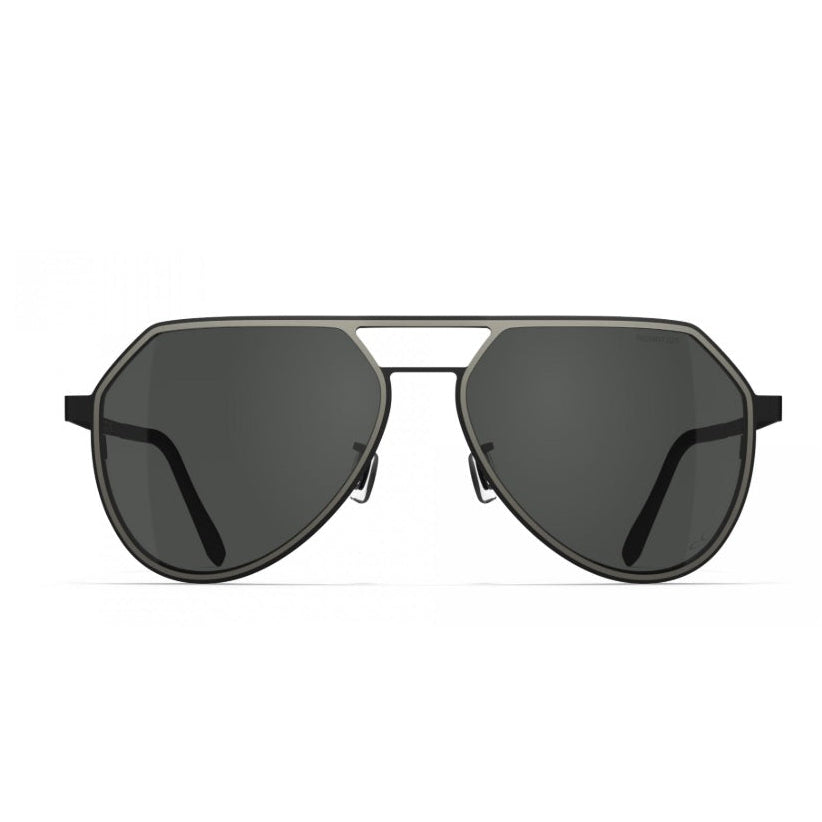 Aviator sunglasses with dark lenses on a white background