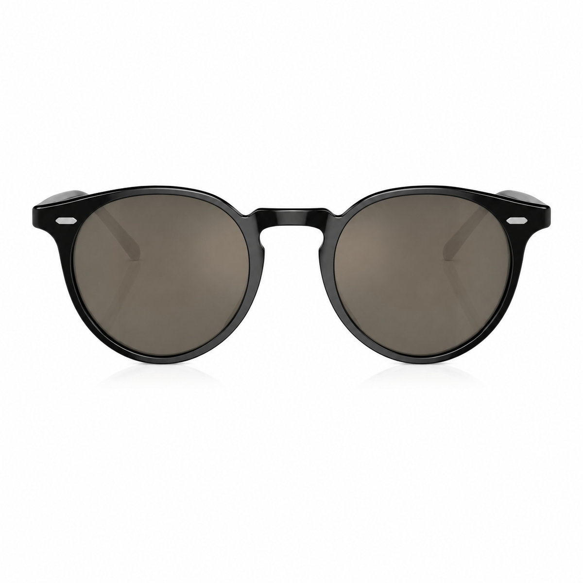 Round sunglasses with a glossy brown frame and dark tinted lenses, shown from the front on a white background.