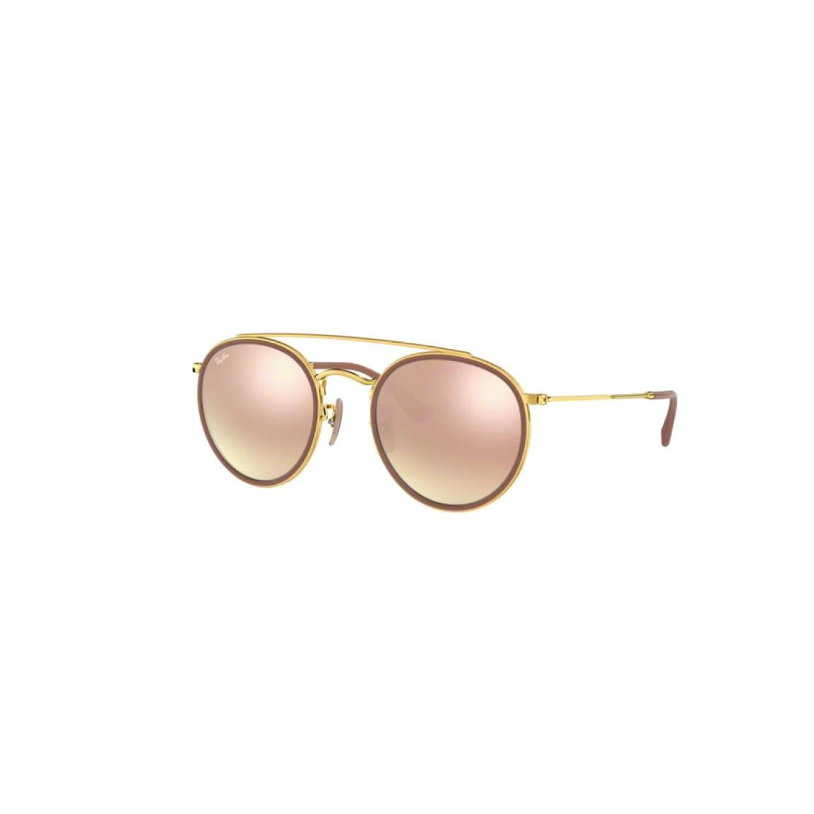 Gold  sunglasses with pink mirror lenses on a white background