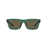 Green sunglasses with brown lenses on a white background