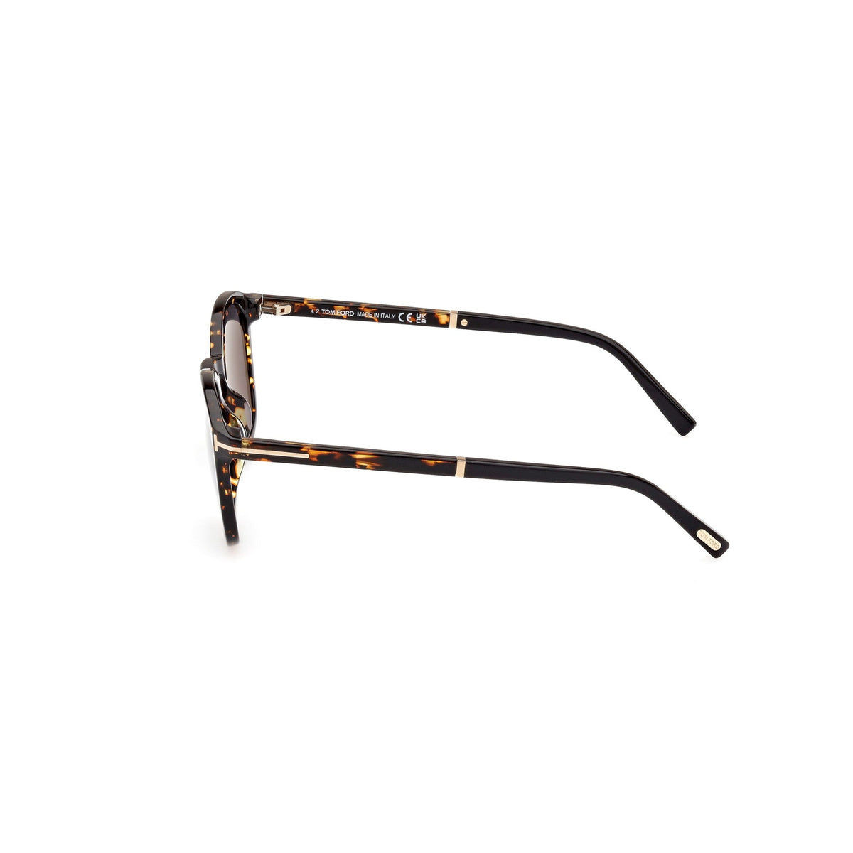 Black-framed sunglasses on a white background.
