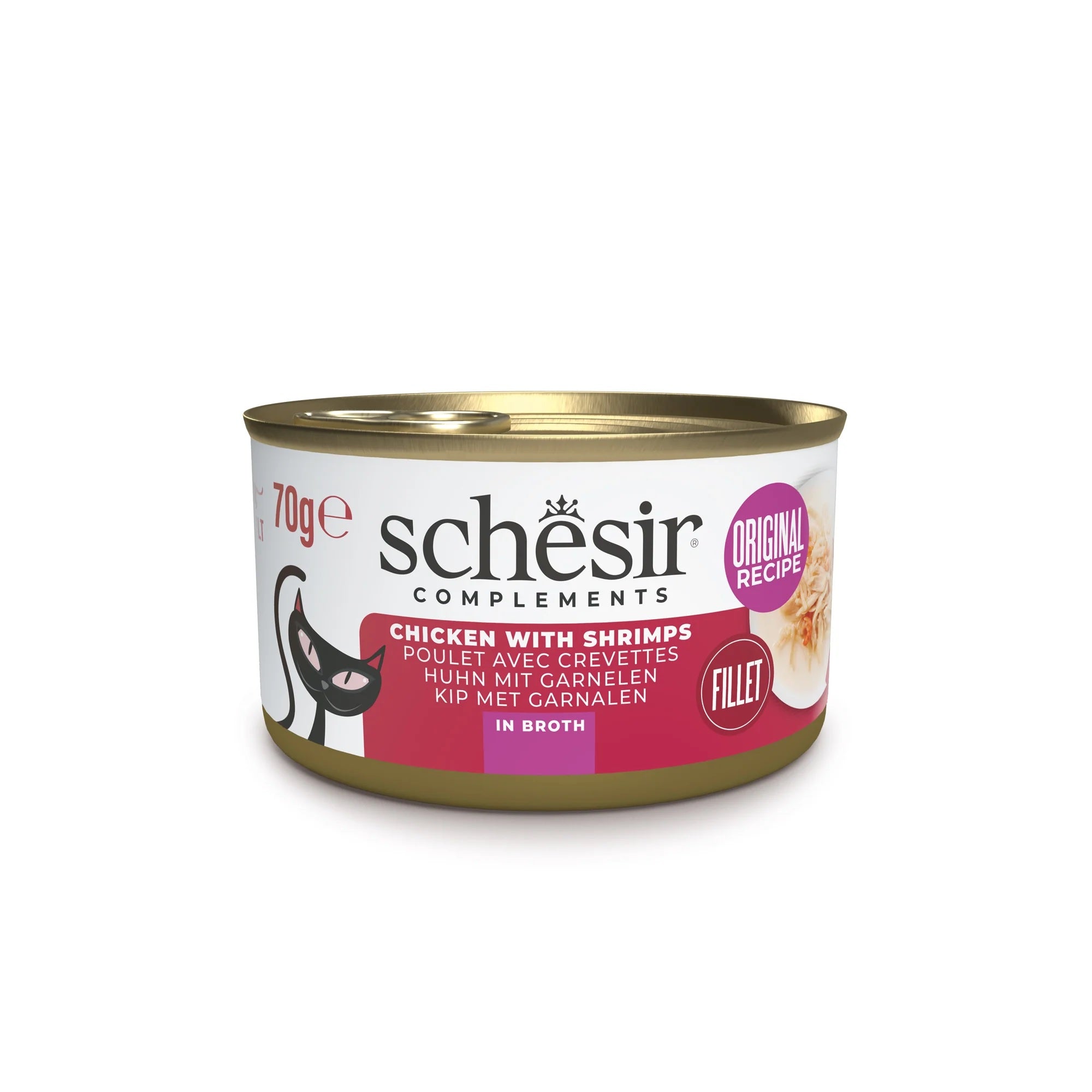 Schesir complements Can wet food for adult cats Chicken with shrimps in Broth 70g