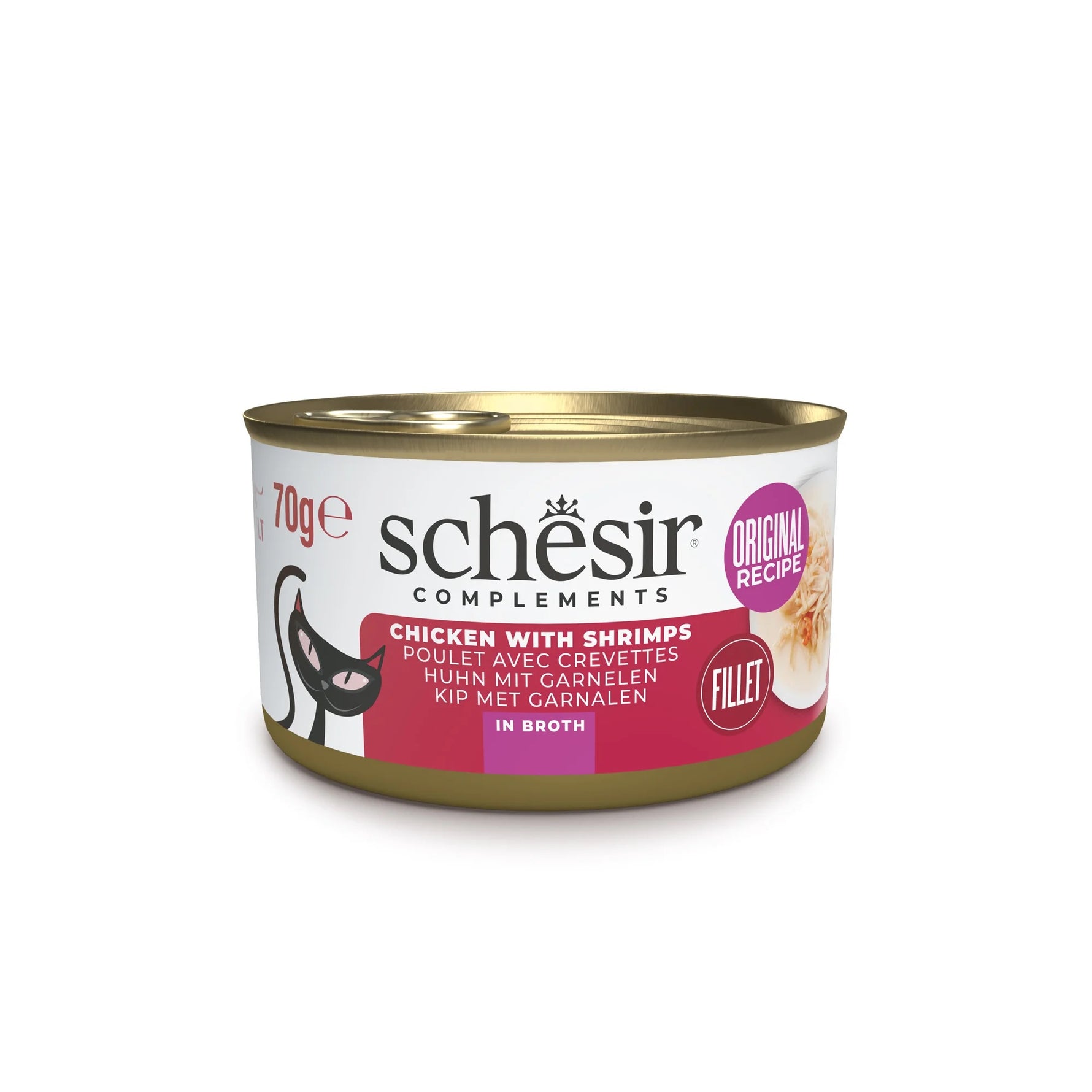 Schesir complements Can wet food for adult cats Chicken with shrimps in Broth 70g