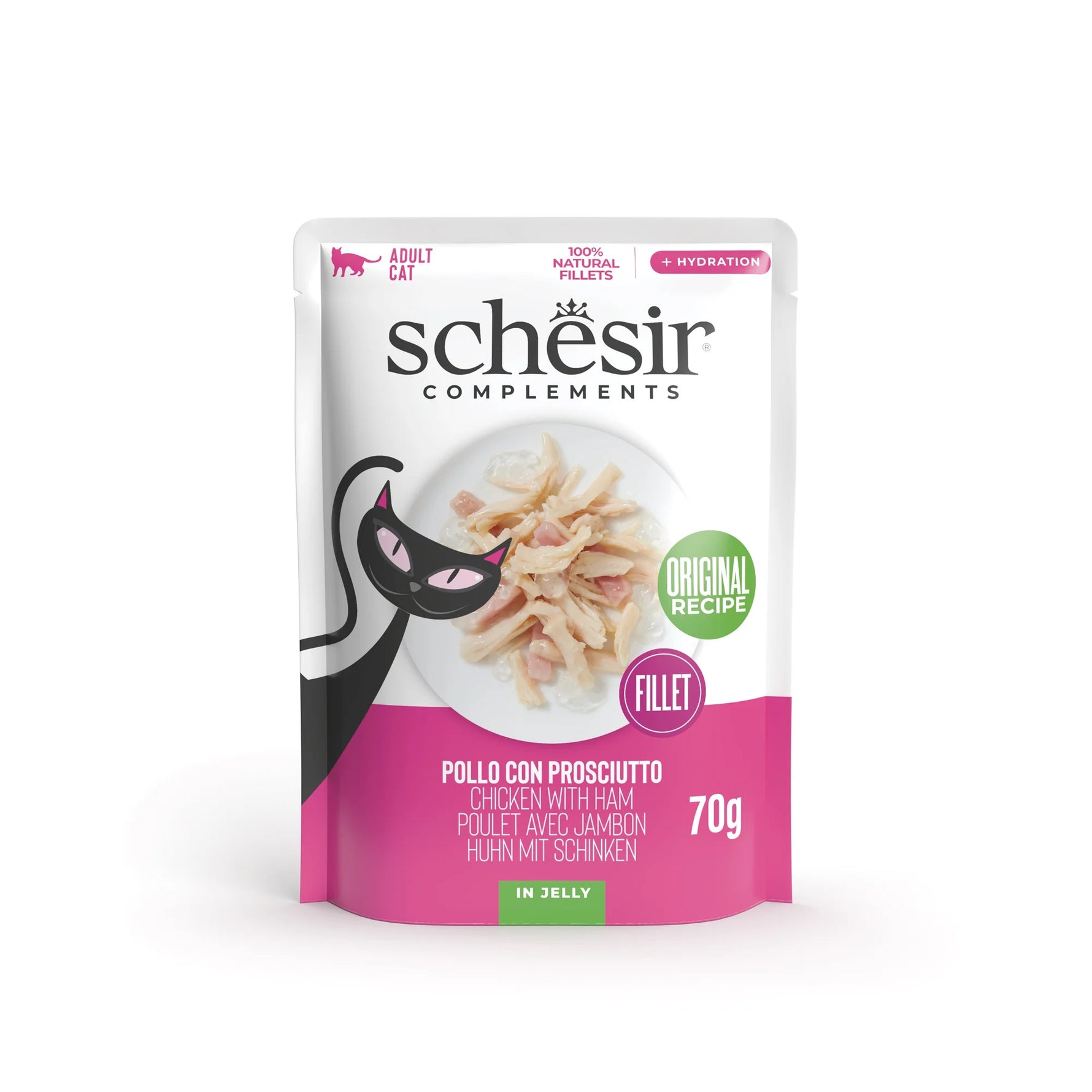 Schesir complements wet food for adult cats Chicken with ham in jelly 70g