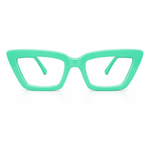 Green cat-eye glasses on a white background