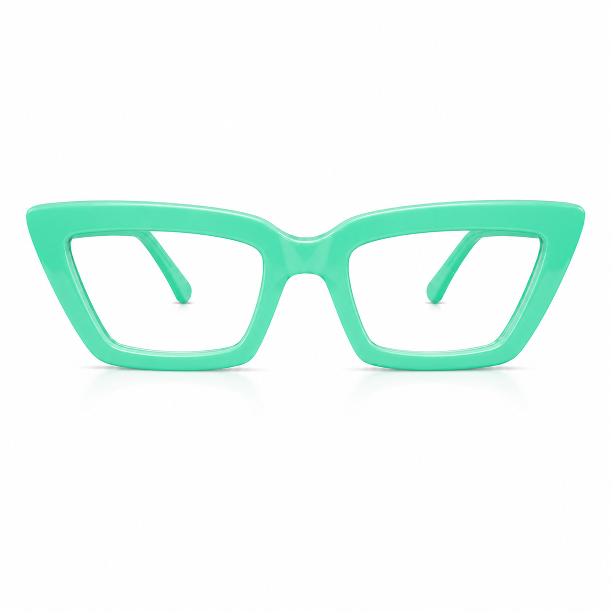 Green cat-eye glasses on a white background