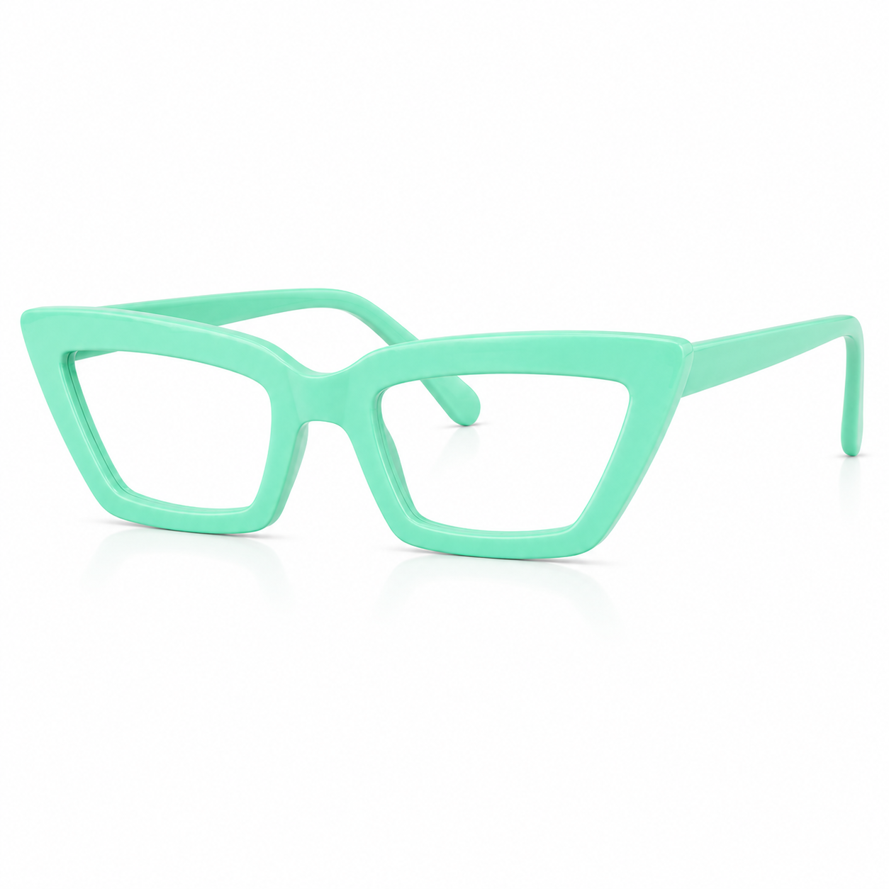 Mint green cat-eye glasses on a white background