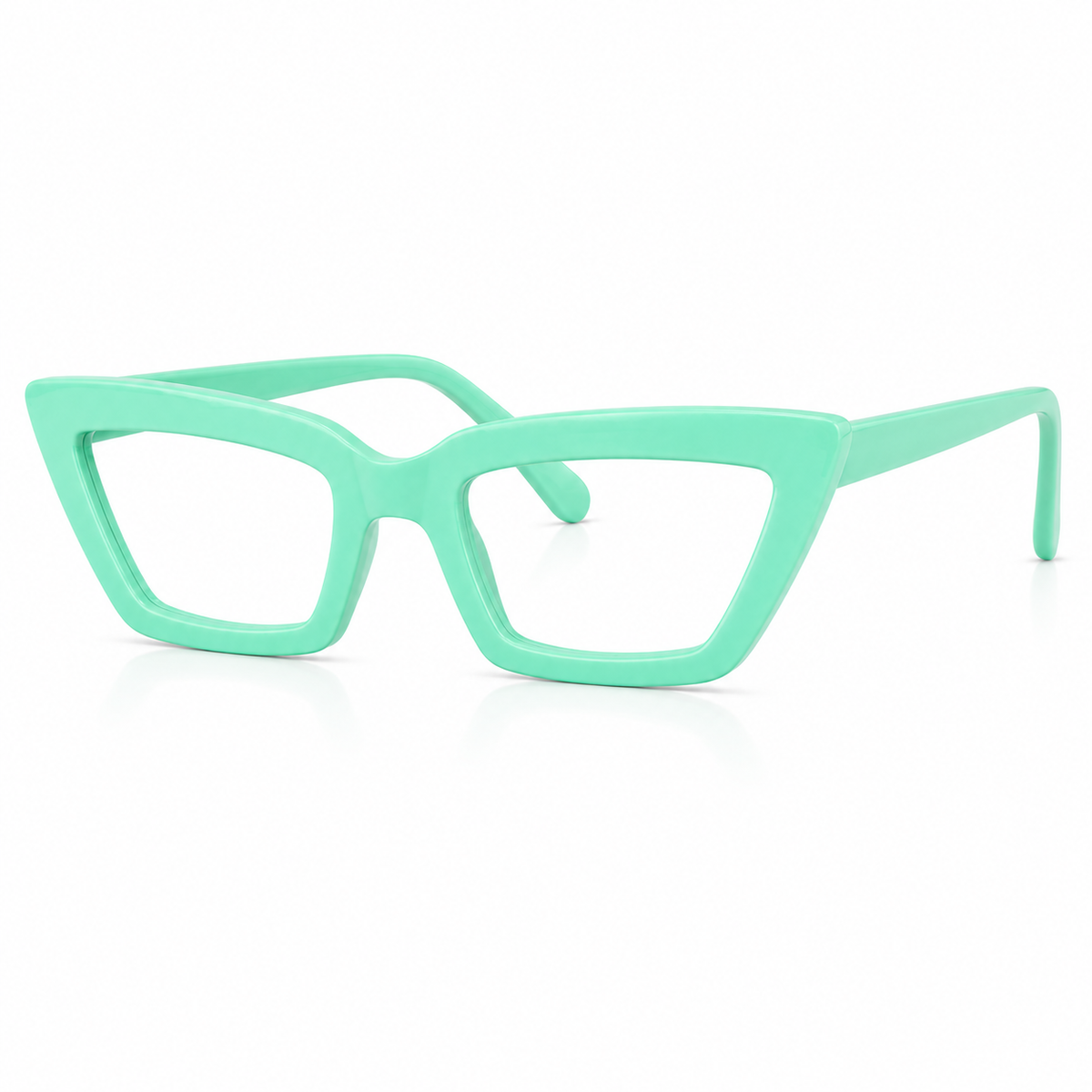 Mint green cat-eye glasses on a white background