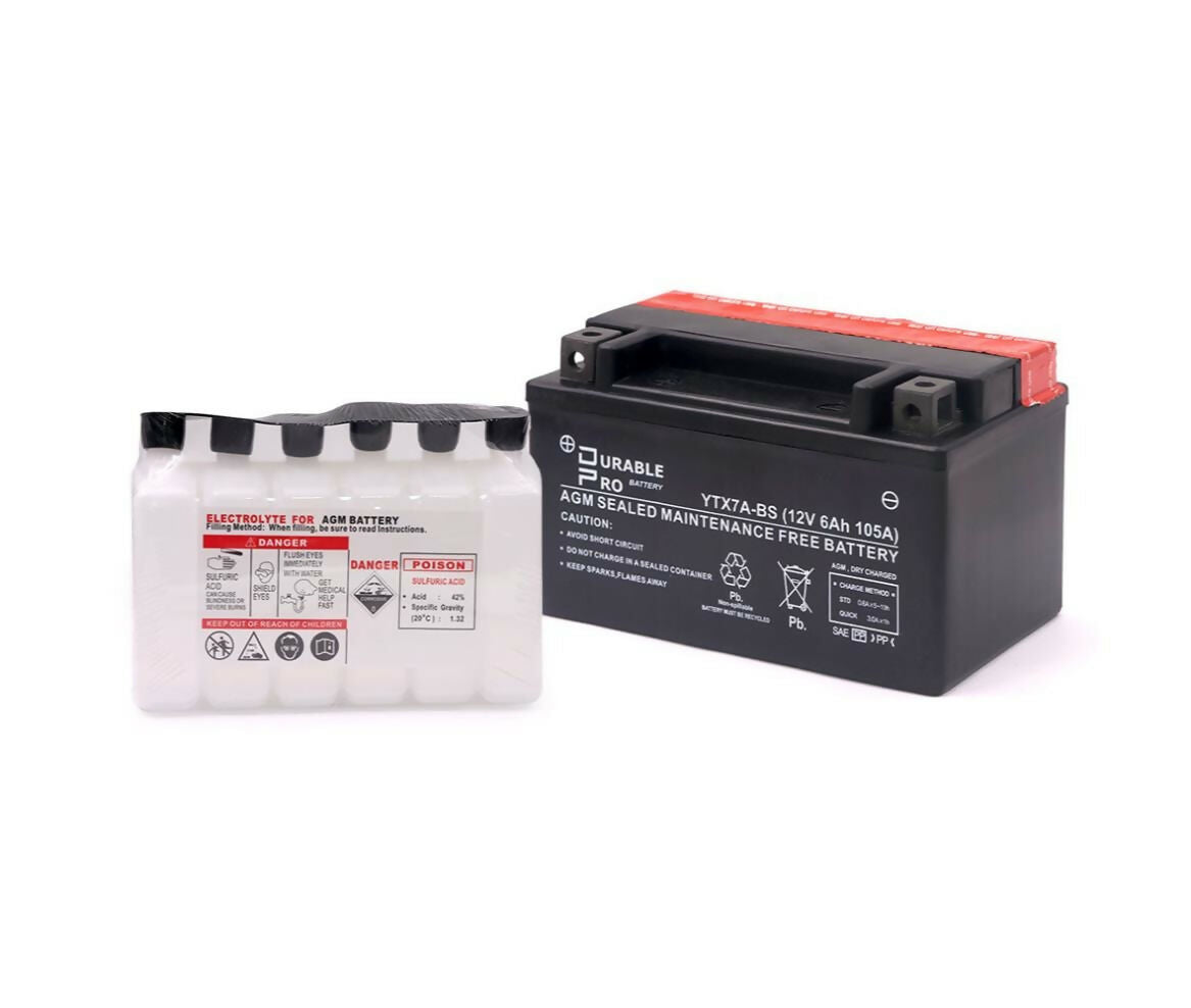 Motorcycle Battery | YTX7A-BS Durable Pro| 12V 6Ah
