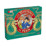 The game box for 'Les Mystères de Pékin' (The Mystery of Beijing) by Landay, featuring a green background with gold dragons and a red central emblem containing cartoon characters.