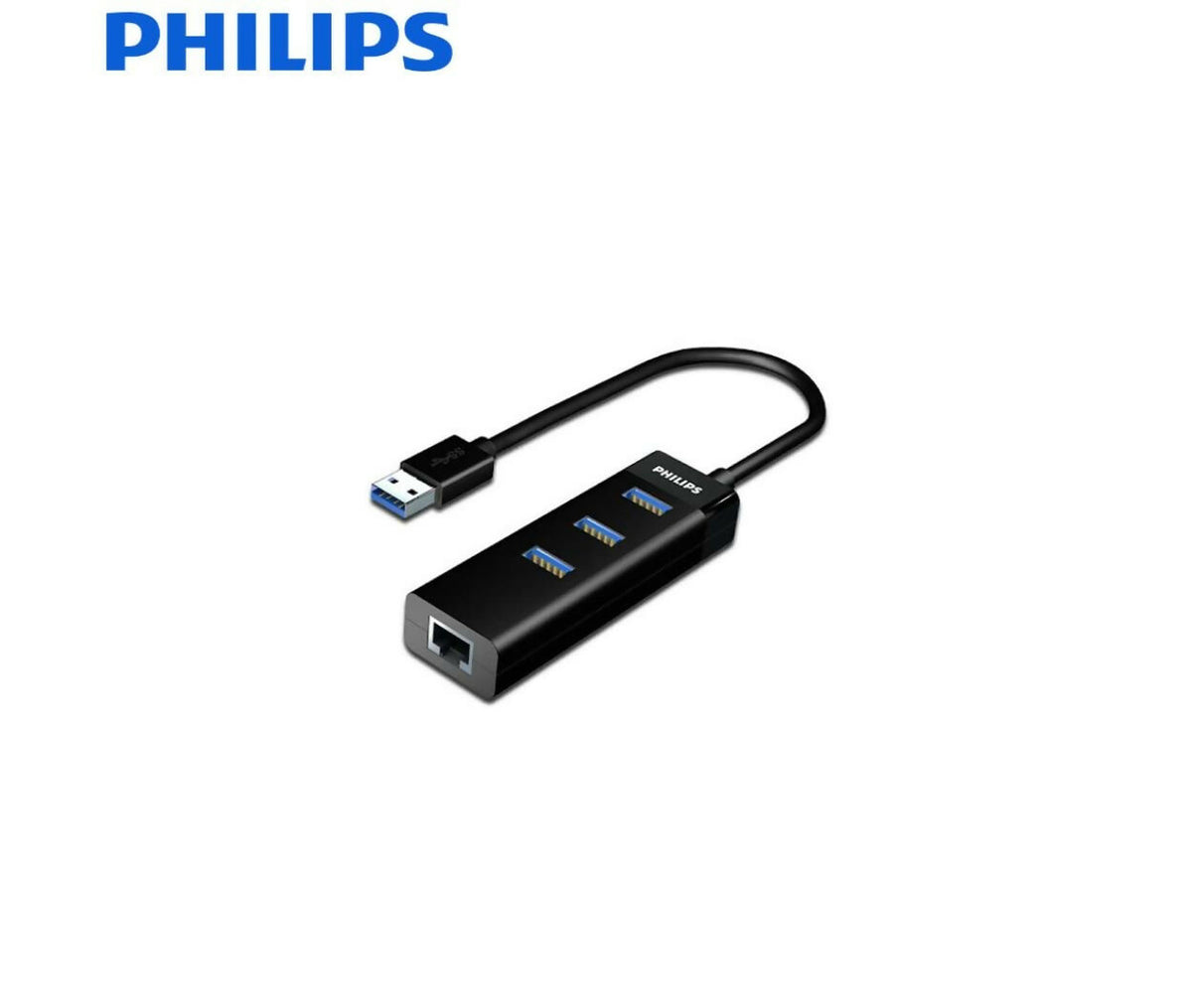 Network Cable Adapter | USB 3.0 - Ethernet Port RJ45 & 3x USB 3.0 Female | Black | Philips