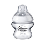 Tommee Tippee Closer to Nature feeding bottle with clear silicone slow flow teat and ergonomic grip.