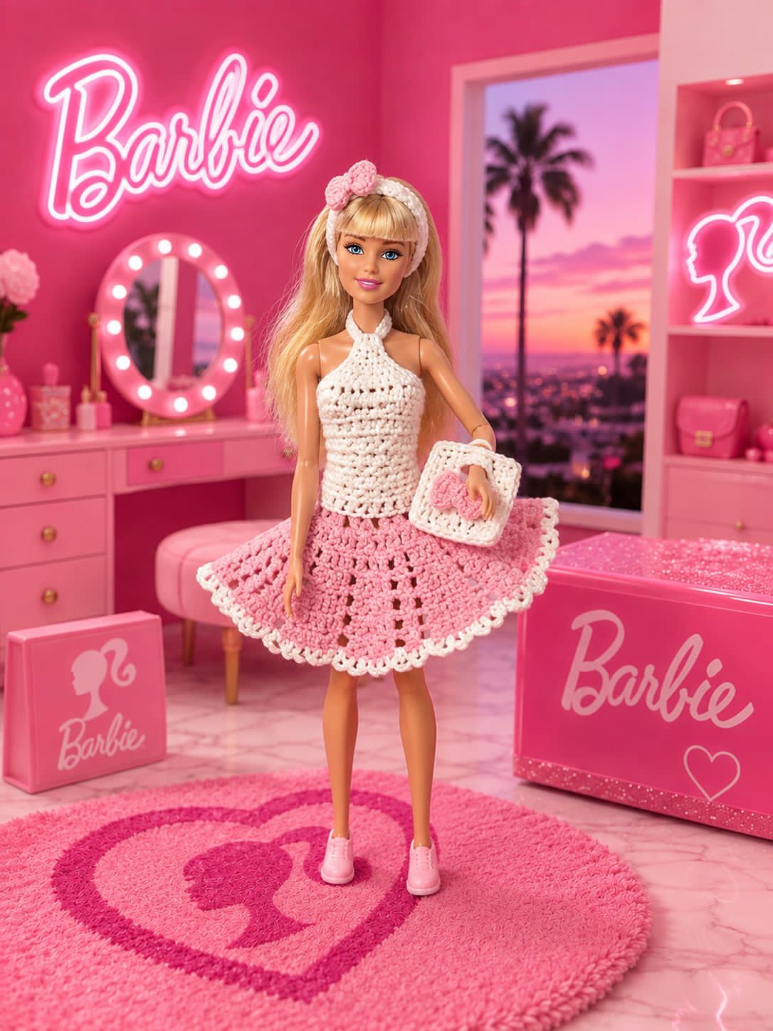 LéArts Handmade Crochet Doll Outfit & Accessories Set (Candy Pink)