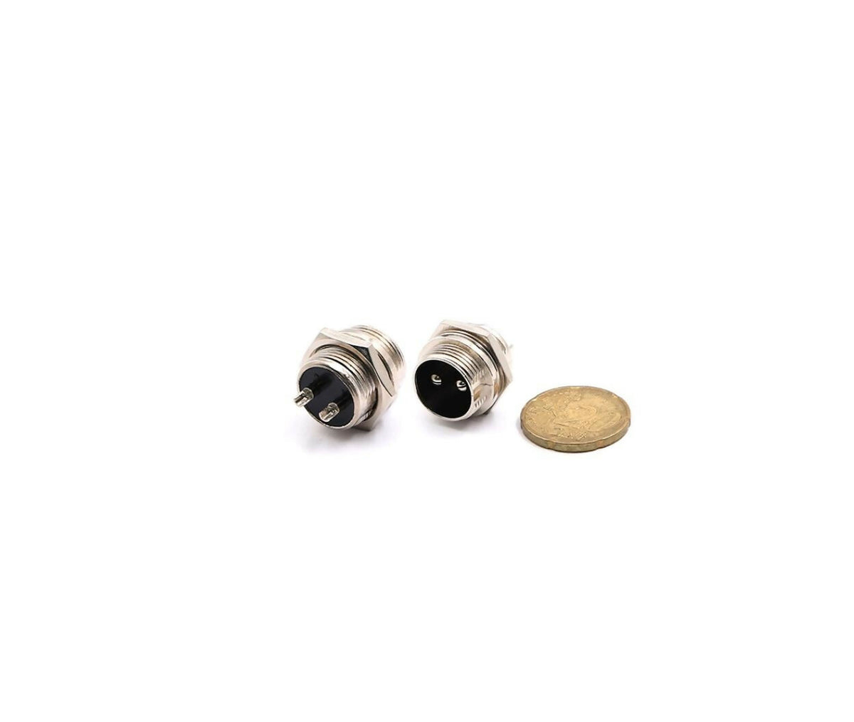 Circular Plug | Aviation Connector 2-Pin Male 16mm | Chassis Mount