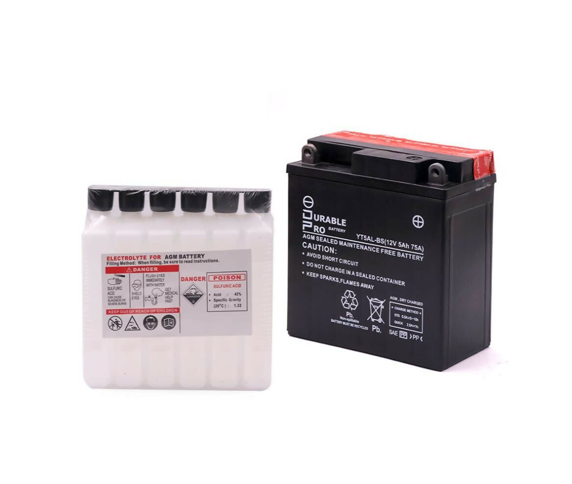Motorcycle Battery | YT5AL-BS Durable Pro| 12V 5Ah