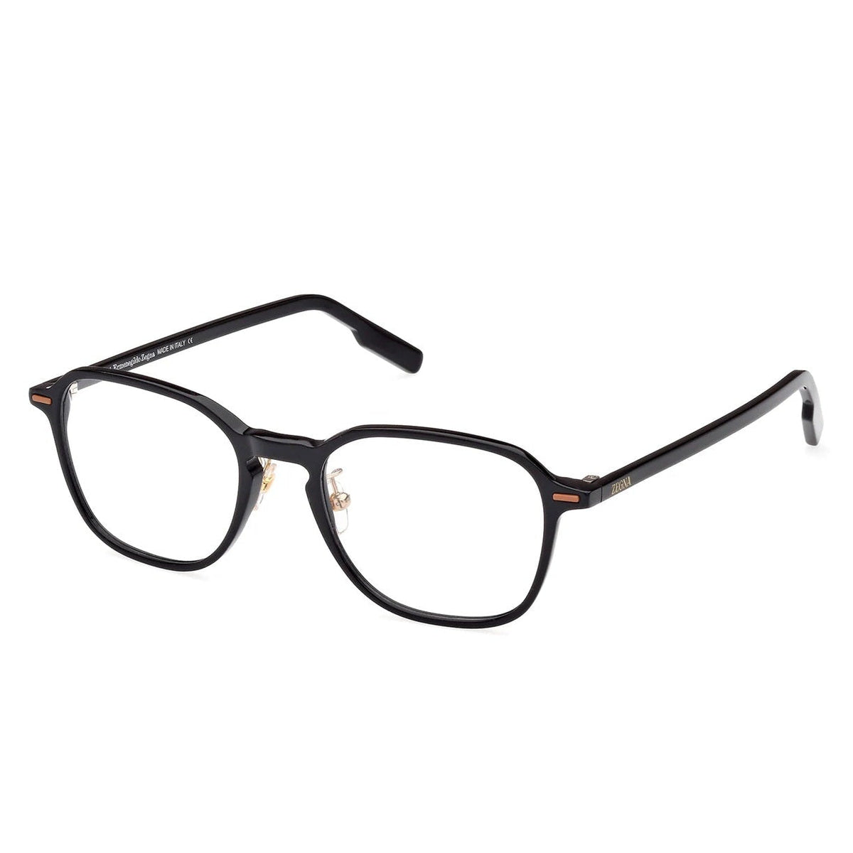 Square framed eyeglasses on a white background. 